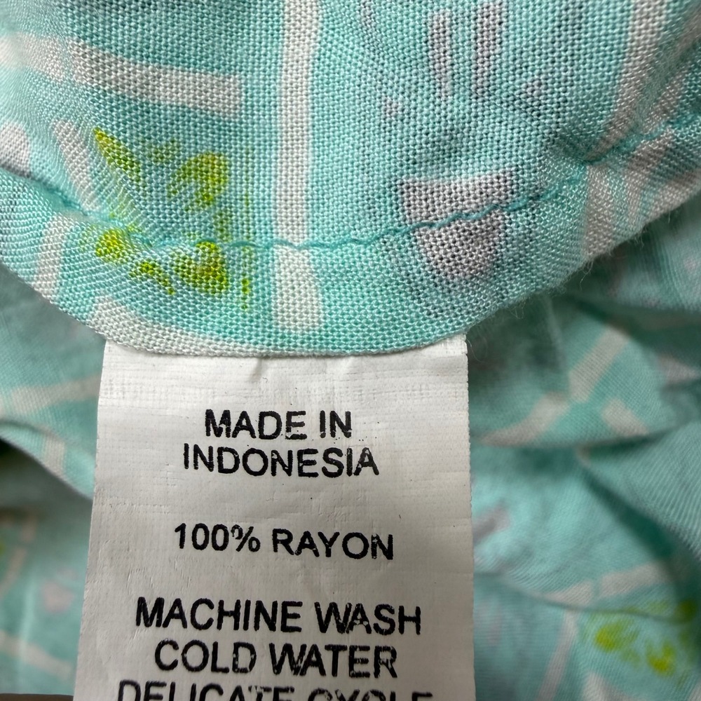Atomic Tiki Hawaiian Shirt Mens XXL 2XL Mint Green Rayon Distressed Flawed Hole - Picture 4 of 9